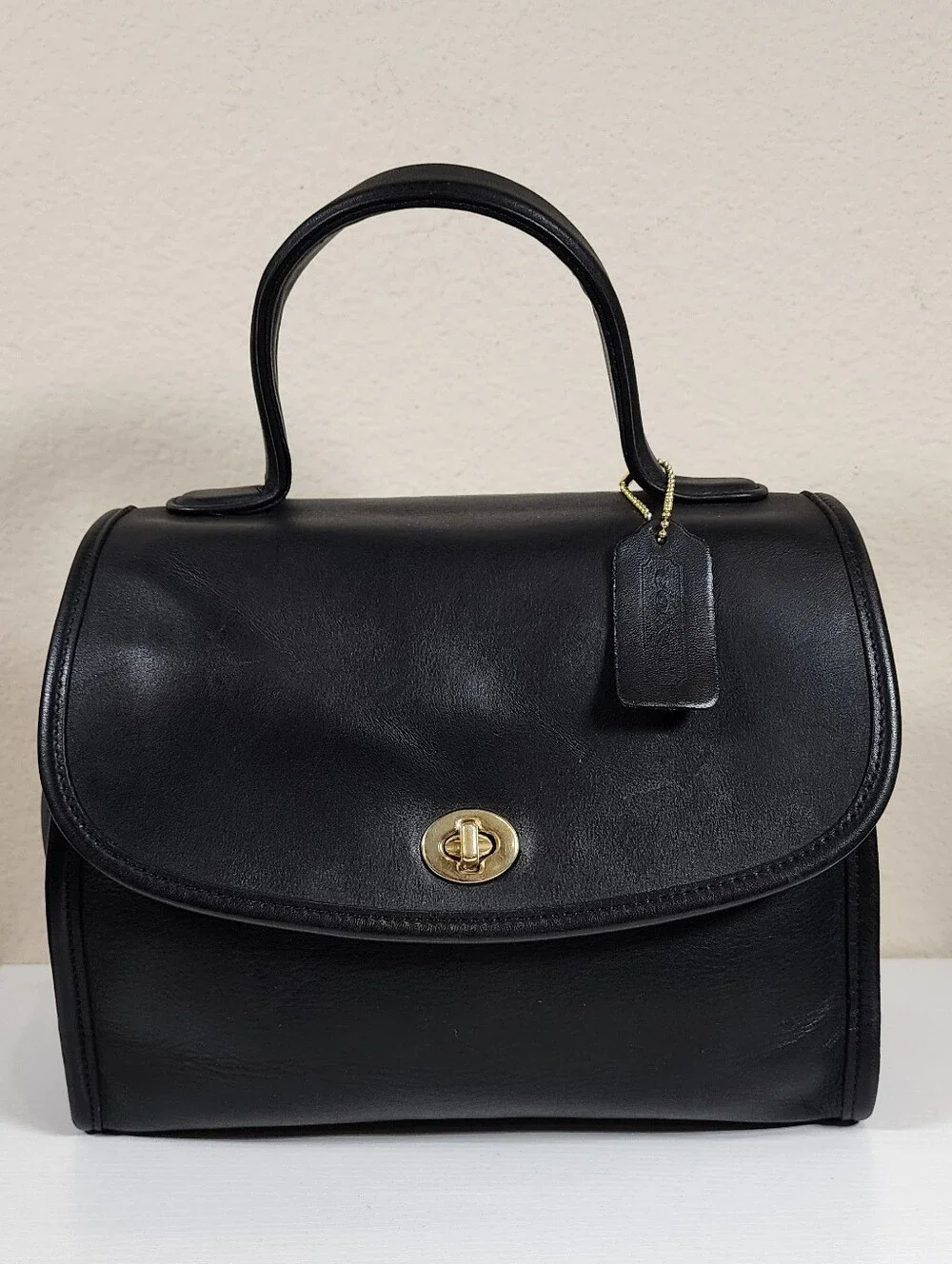 Vintage Coach Black Leather Manor Bag #9977